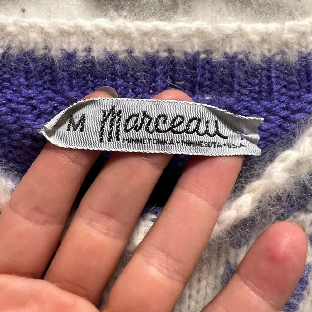 Marceau | Vintage Nordic Fair Isle Sweater Wool Angora Purple White Teal Sz M - Picture 2 of 7